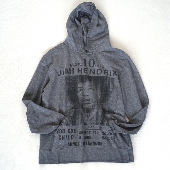 Jimi Hendrix Grey Long Sleeve Hoodie with Kangaroo Pocket M/L (Distressed) - Picture 8 of 9